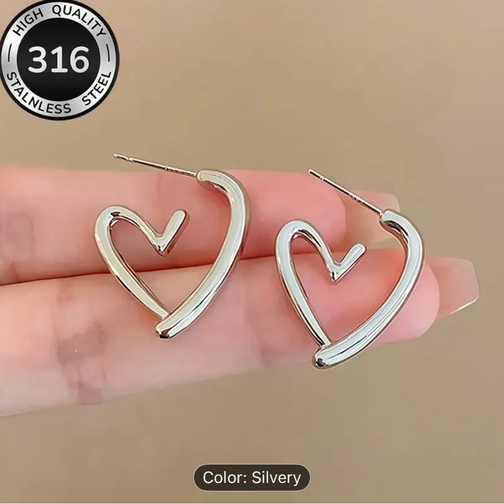 NWT Silver Heart Stainless Steel Earrings